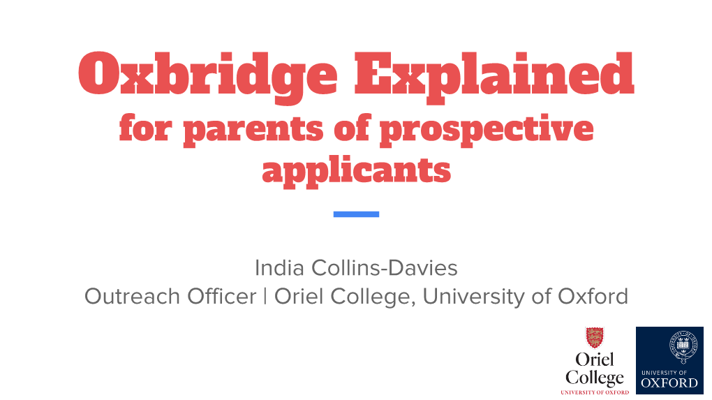 Oxbridge for Parents