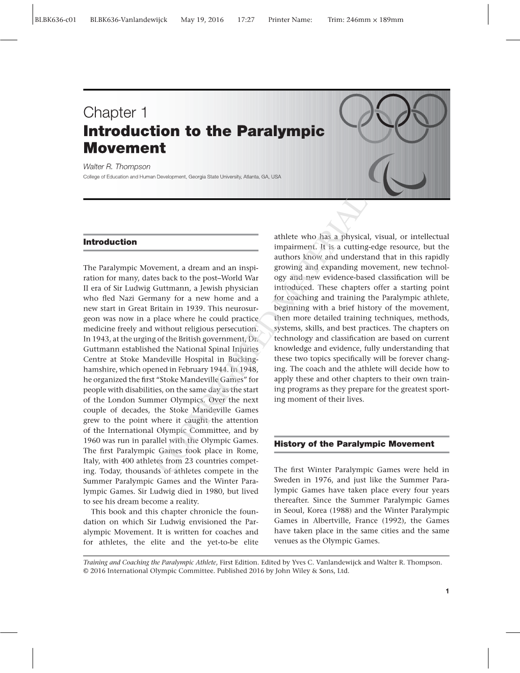 Introduction to the Paralympic Movement Walter R