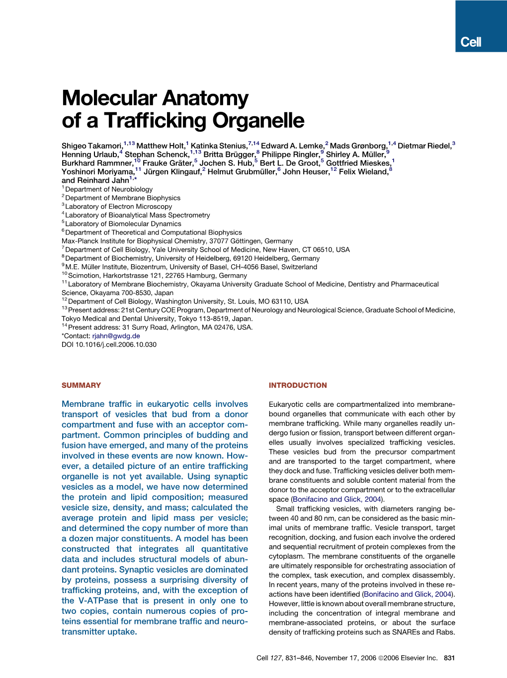 Molecular Anatomy of a Trafficking Organelle