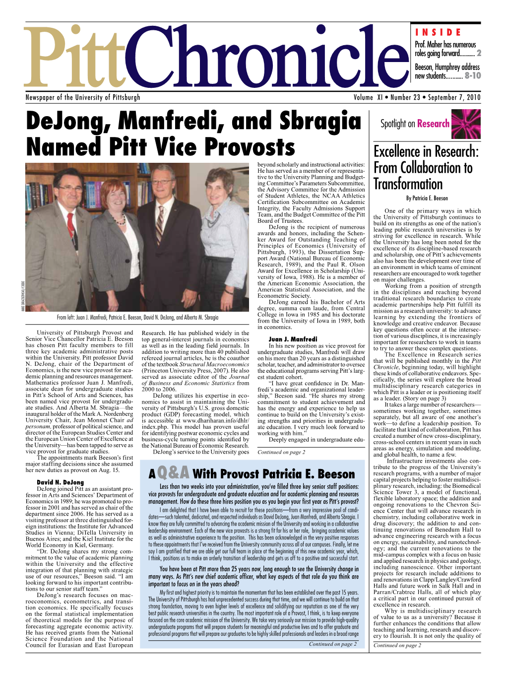 Download the Sept. 7, 2010, Issue of the Pitt