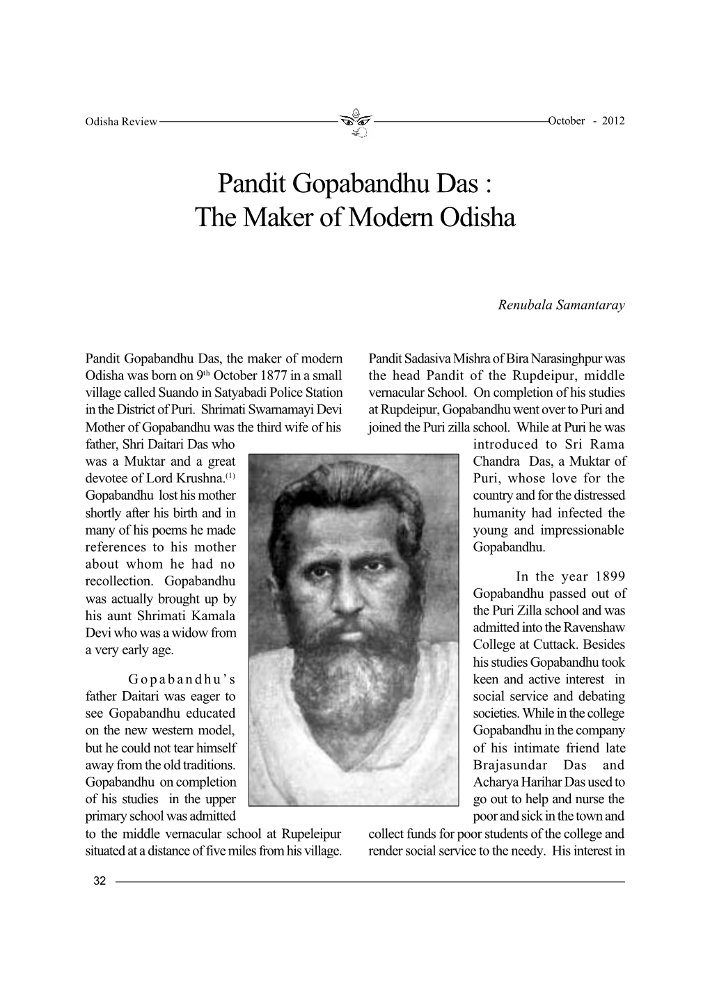 Pandit Gopabandhu Das : the Maker of Modern Odisha