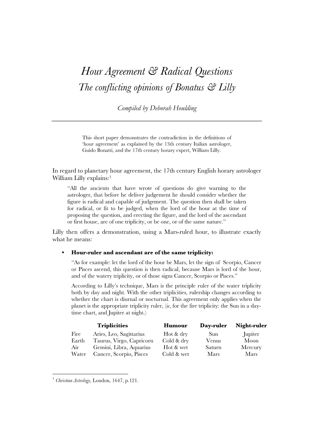 Hour Agreement & Radical Questions