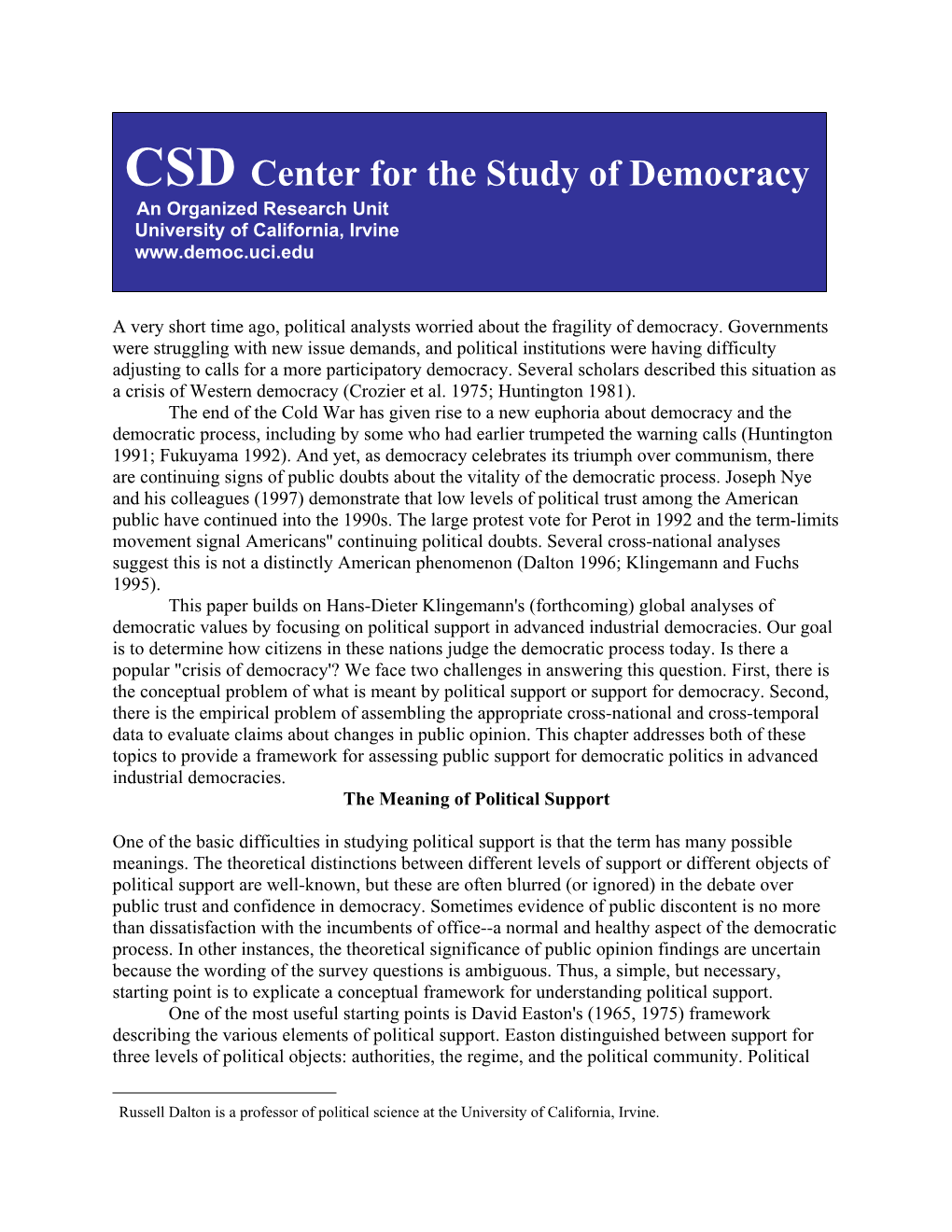 Political Support in Advanced Industrial Democracies