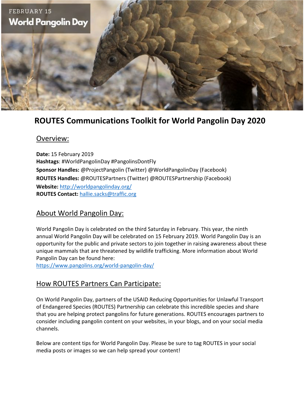 ROUTES Communications Toolkit for World Pangolin Day 2020