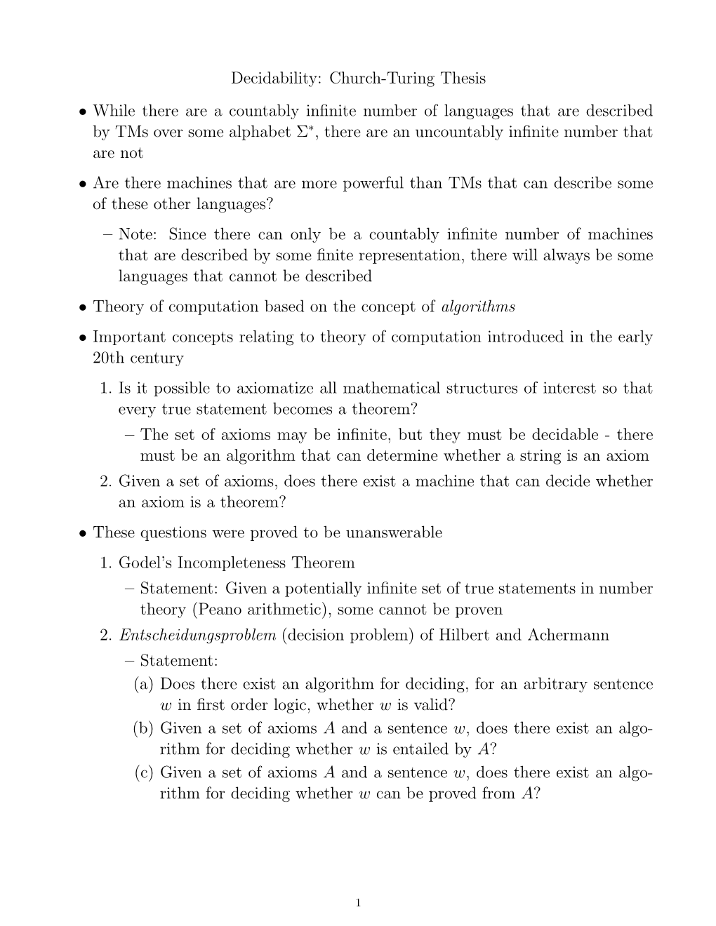 Decidability: Church-Turing Thesis • While There Are a Countably Infinite