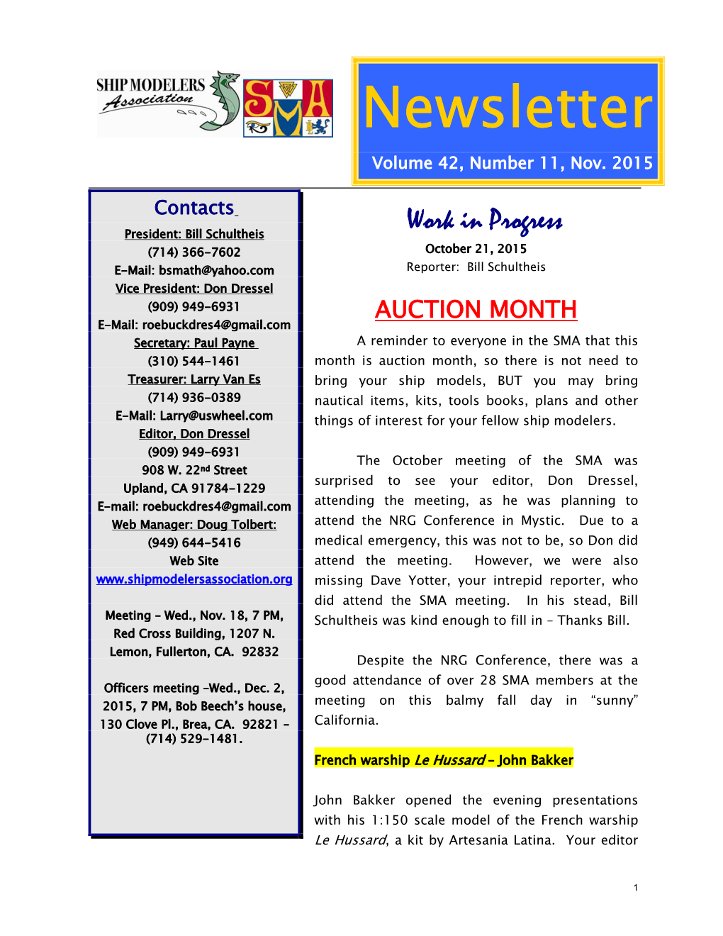 Newsletter Volume 42, Number 11, Nov