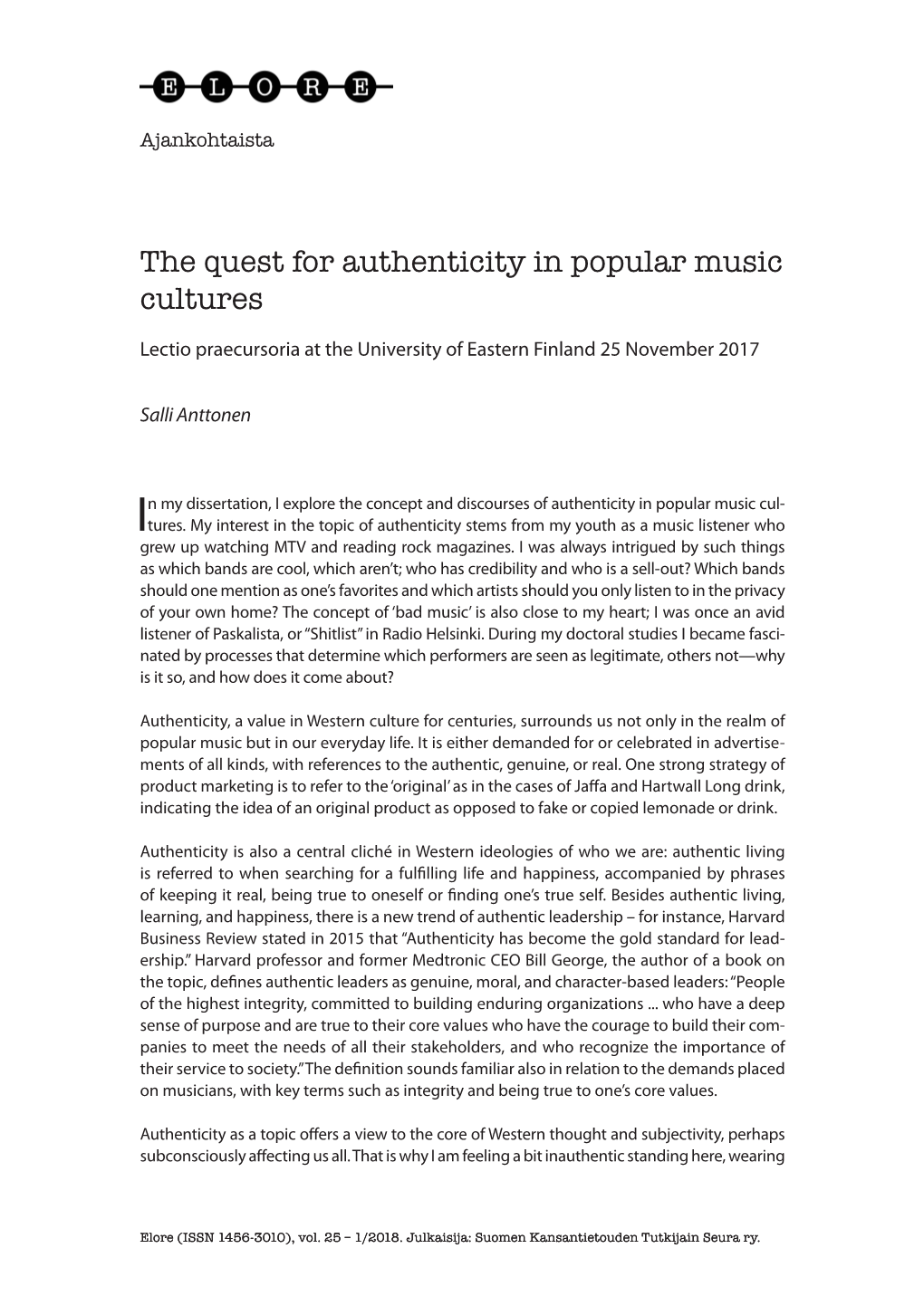 The Quest for Authenticity in Popular Music Cultures