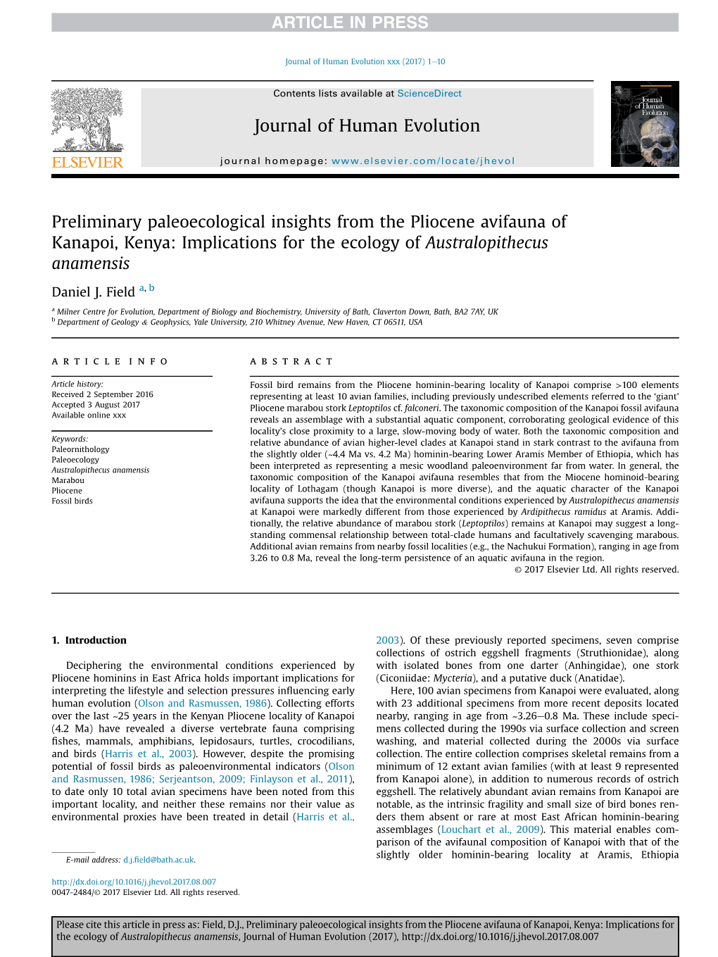 Implications for the Ecology of Australopithecus Anamensis