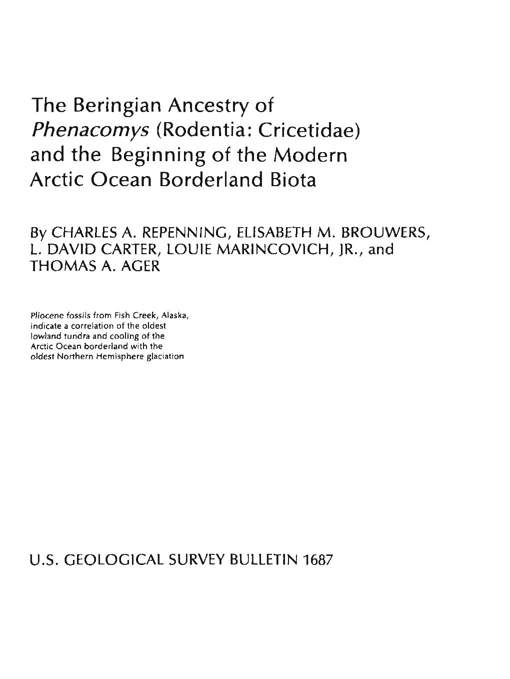 And the Beginning of the Modern Arctic Ocean Borderland Biota