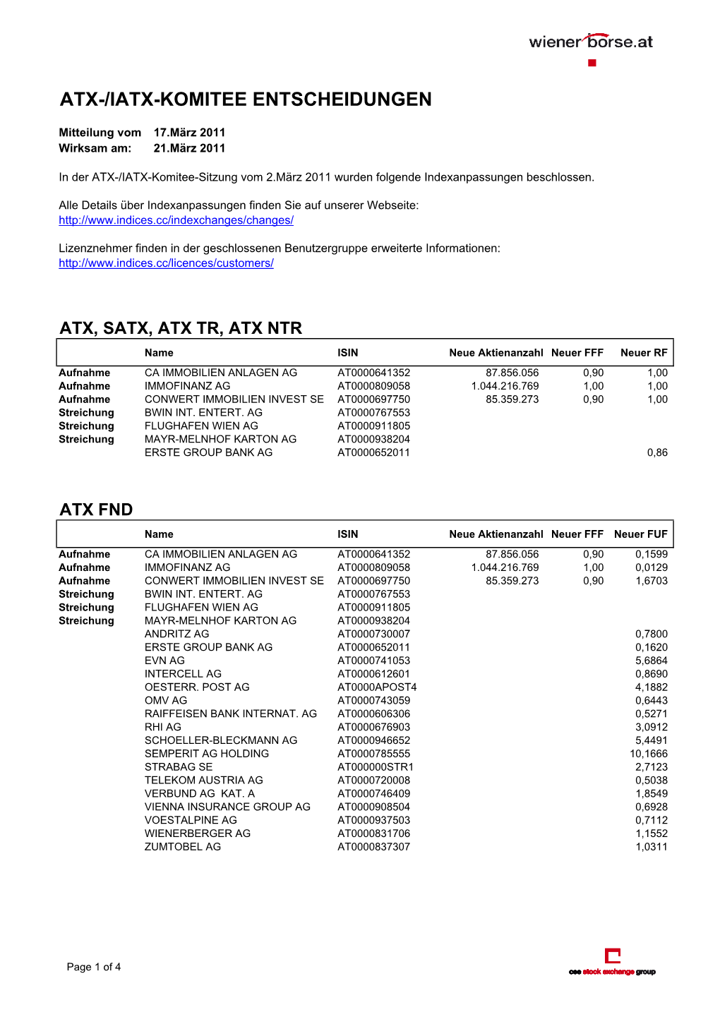 ATX Komitee Entscheidungen