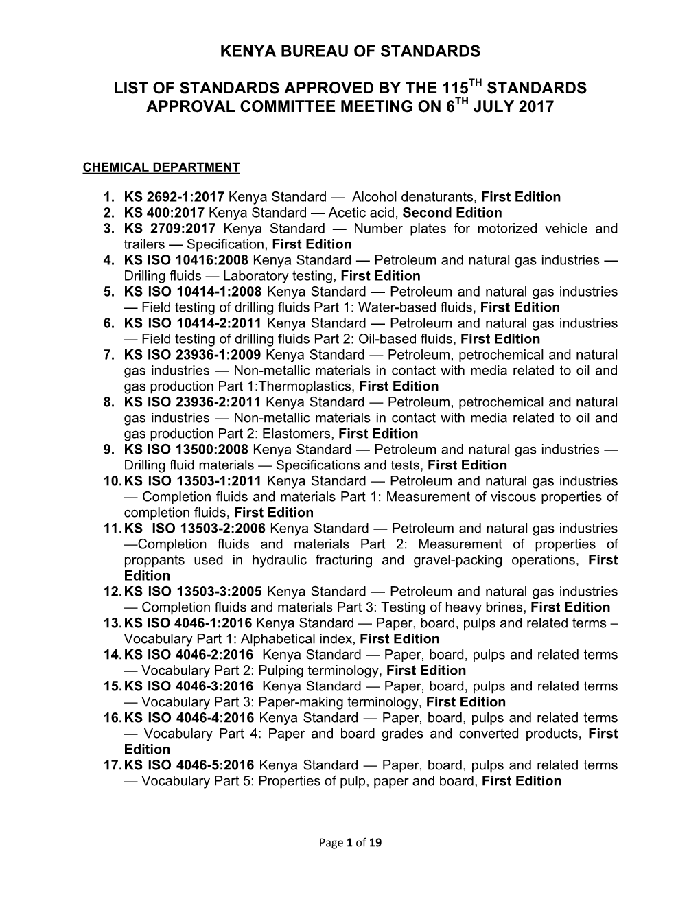 Approved List of Stds SAC July 2017