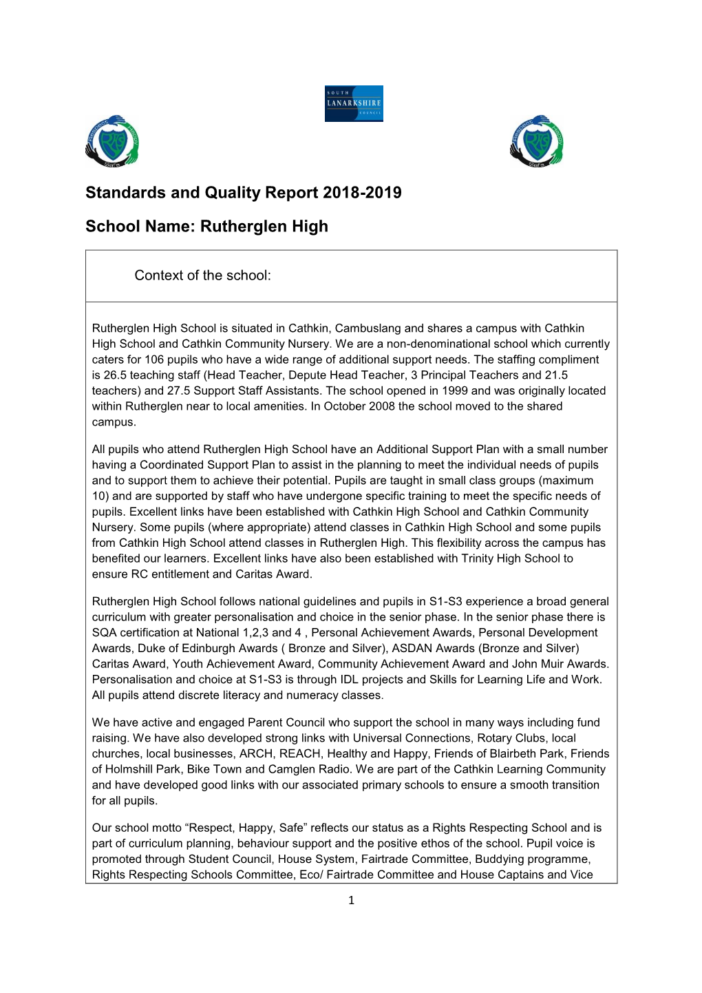 Standards and Quality Report 2019