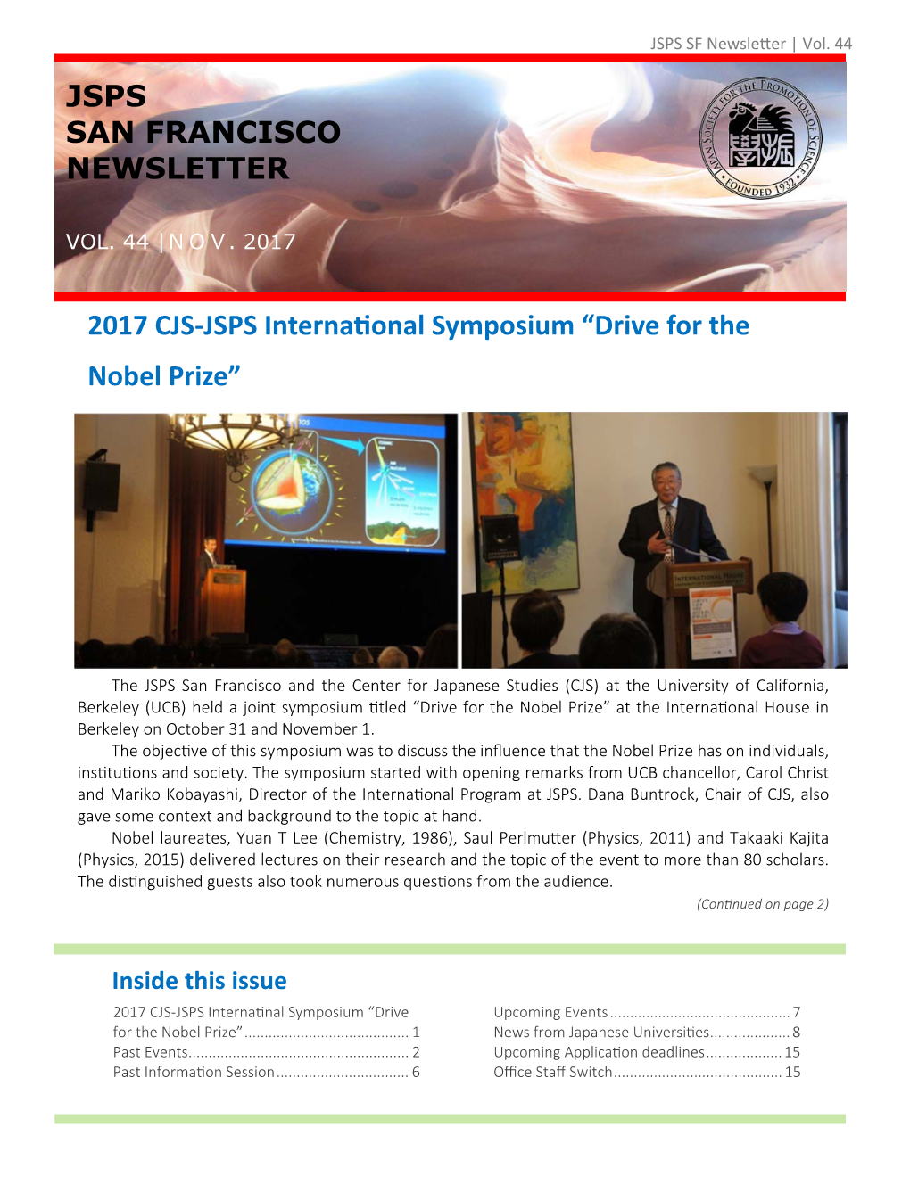 2017 CJS‐JSPS Internaonal Symposium “Drive for the Nobel