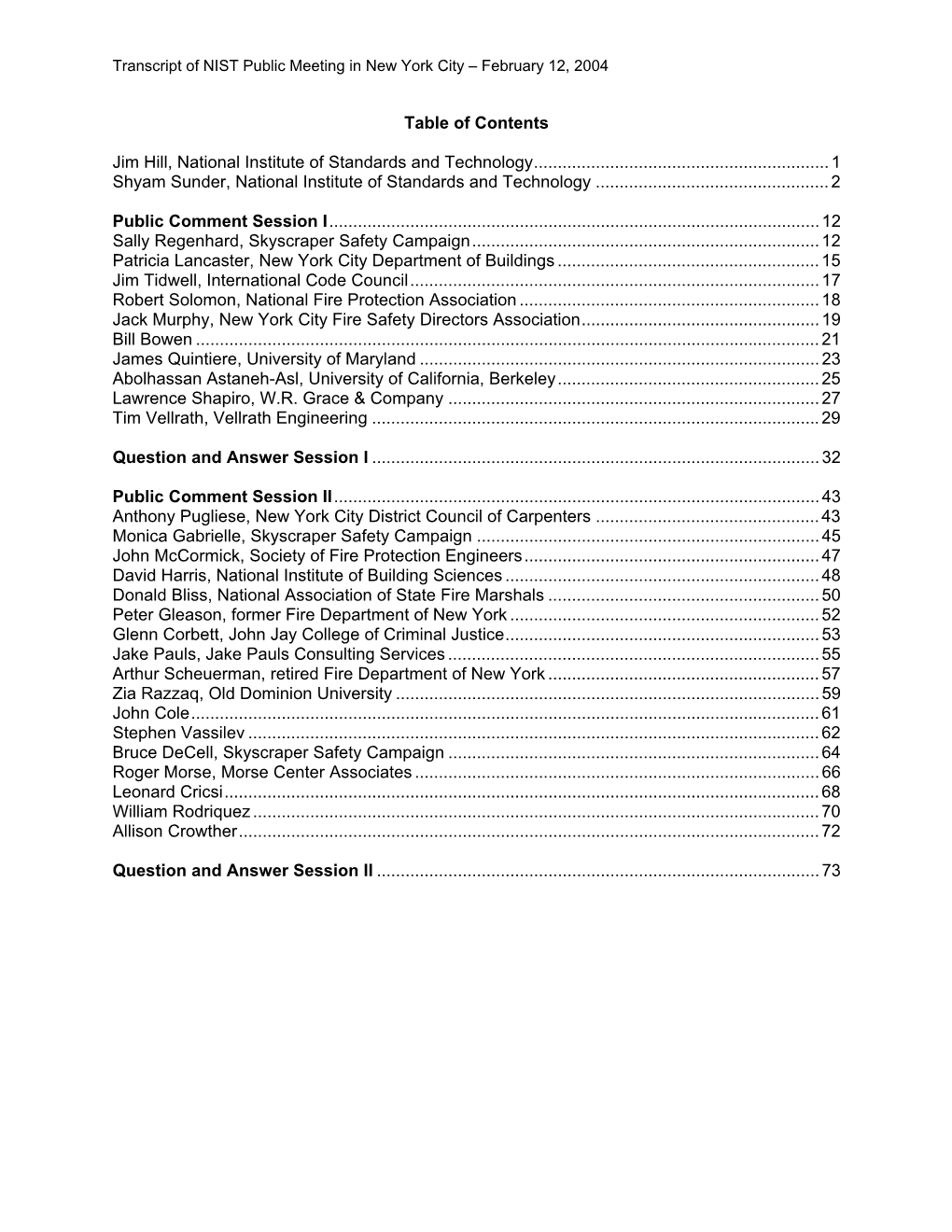 Transcript of NIST Public Meeting in New York City – February 12, 2004