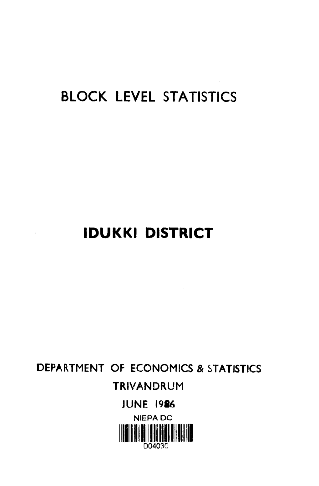 Block Level Statistics Idukki District