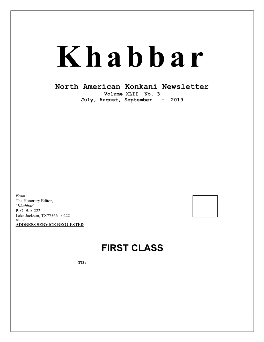 Khabbar Vol. XLII No. 3 (July, August, September