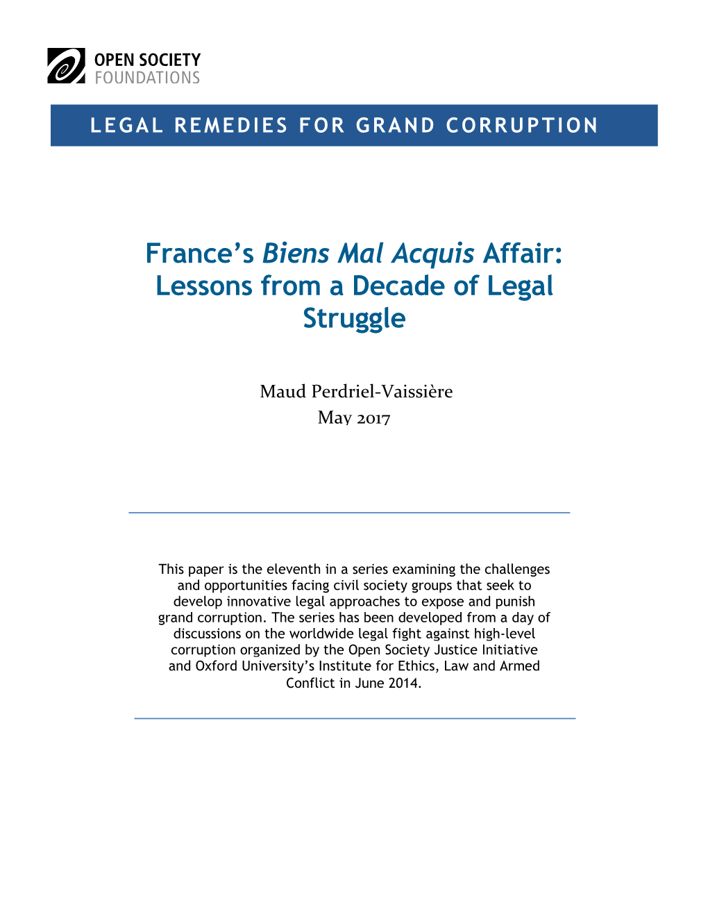 France's Biens Mal Acquis Affair