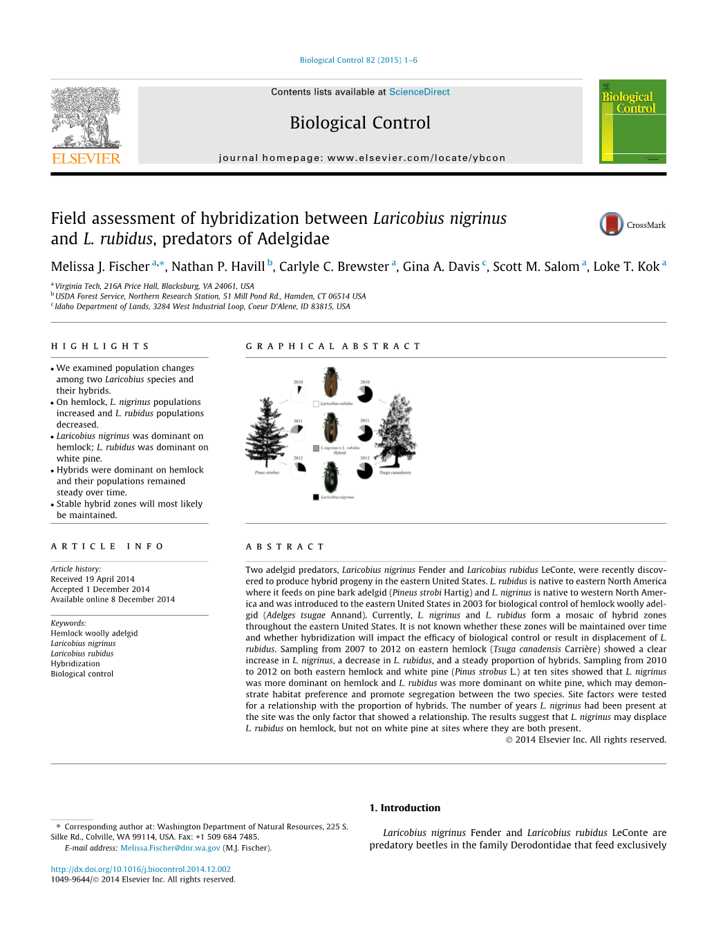 Field Assessment of Hybridization Between Laricobius Nigrinus and L