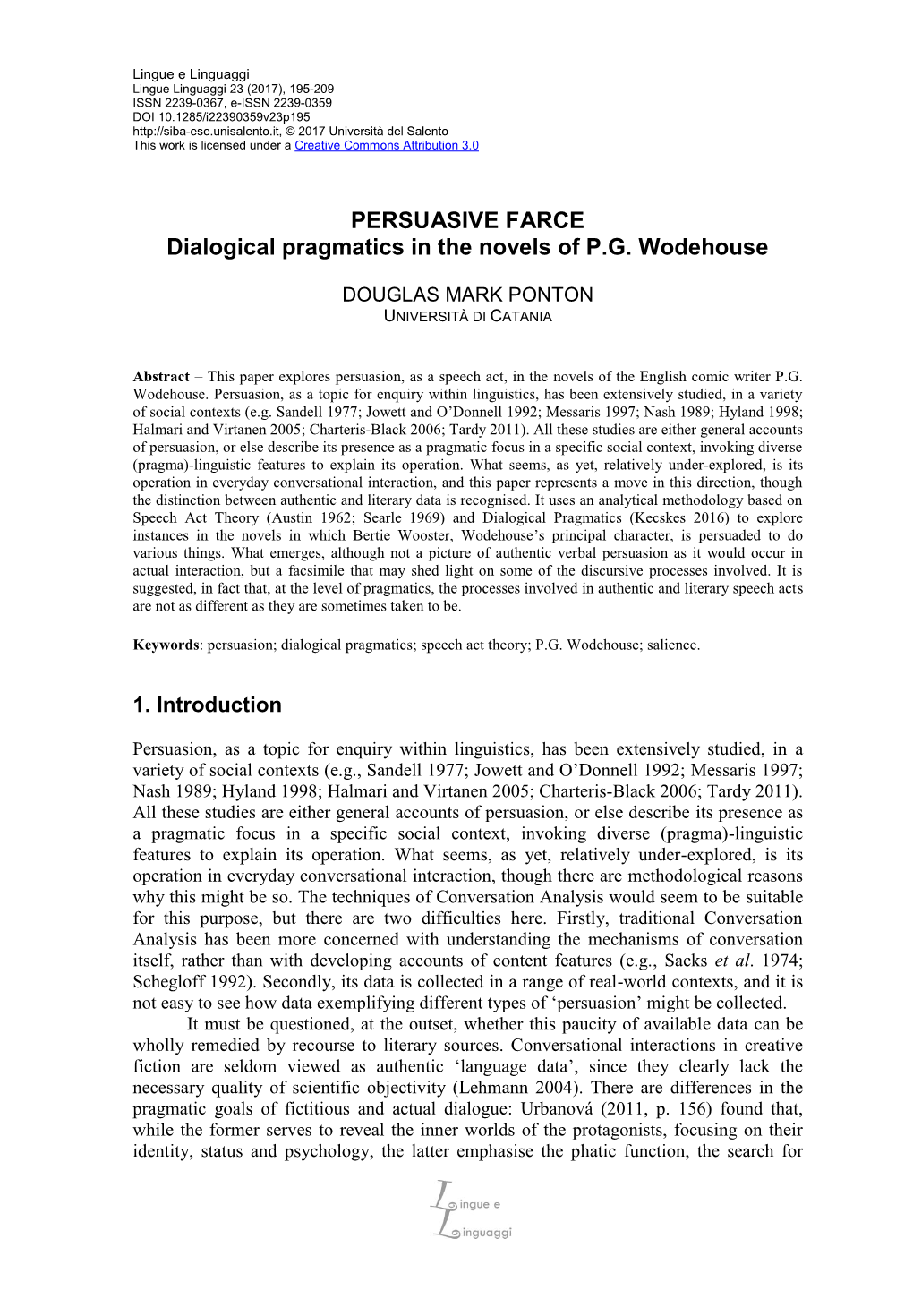 PERSUASIVE FARCE Dialogical Pragmatics in the Novels of P.G. Wodehouse