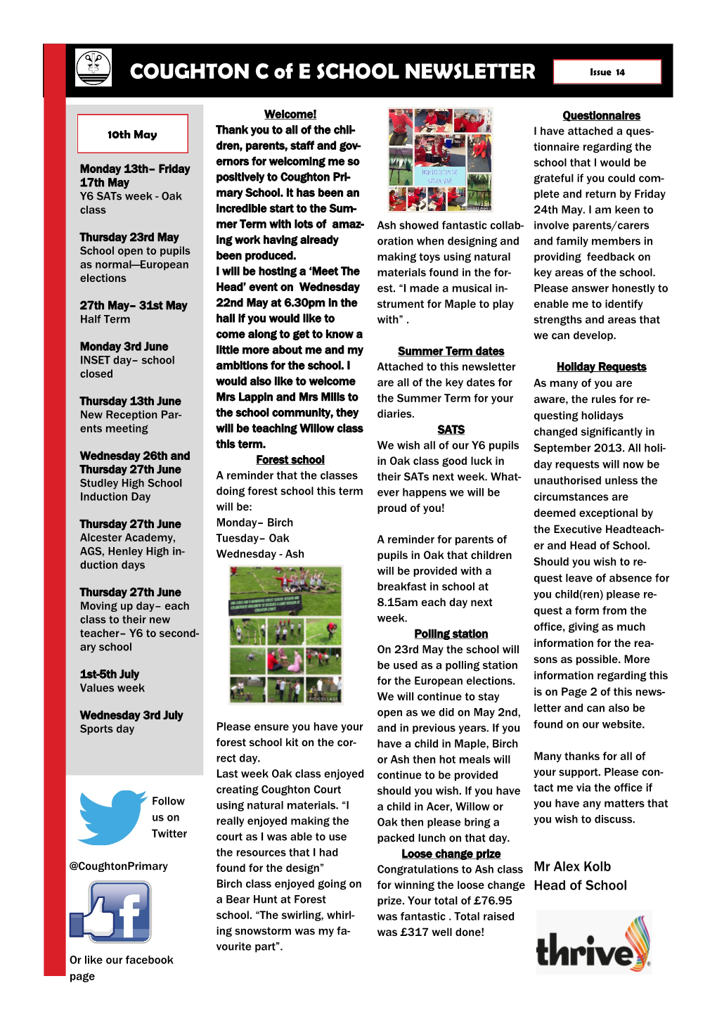 COUGHTON C of E SCHOOL NEWSLETTER Issue 14