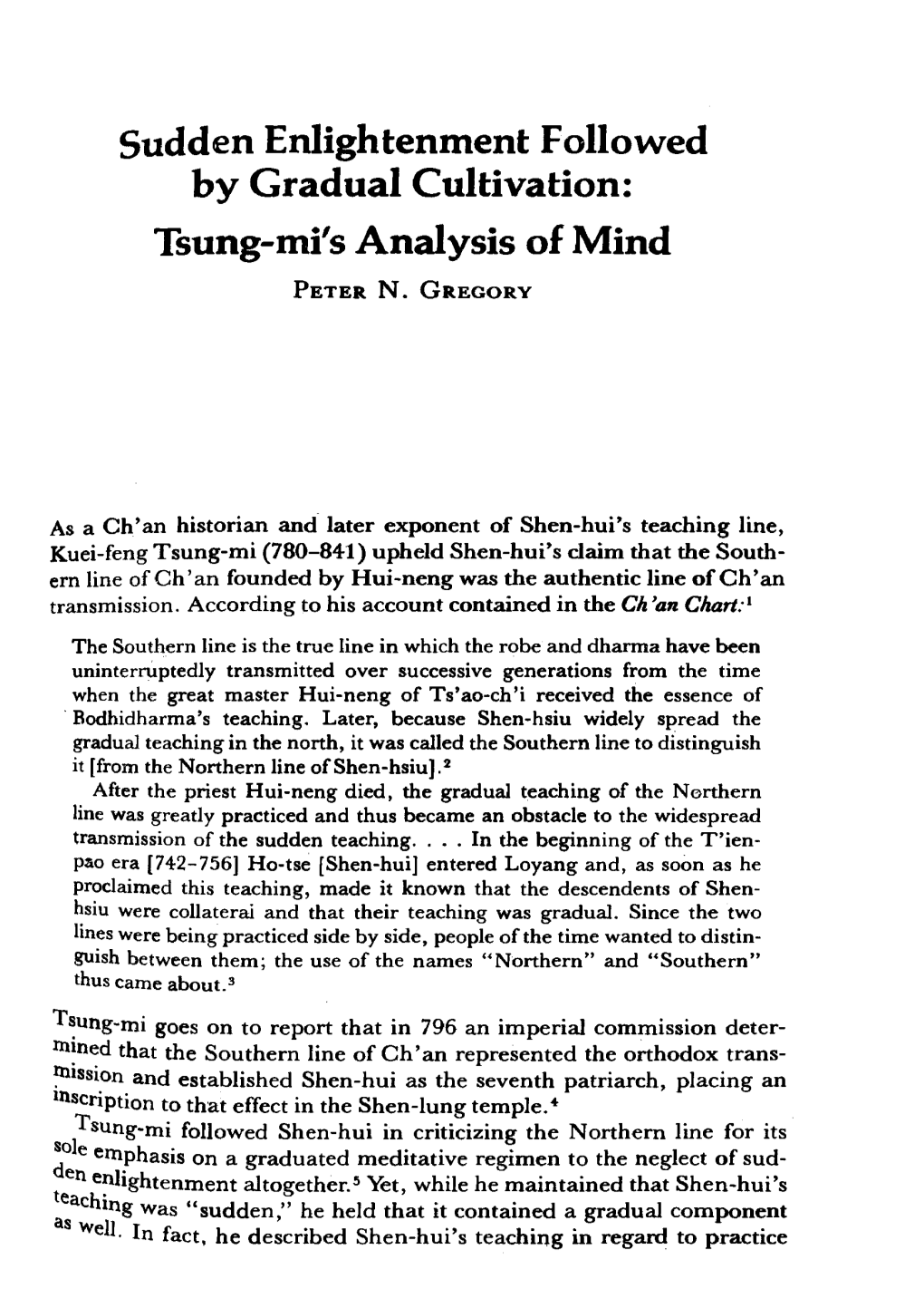 Sudden Enlightenment Followed by Gradual Cultivation: Tsung-Mi's Analysis of Mind
