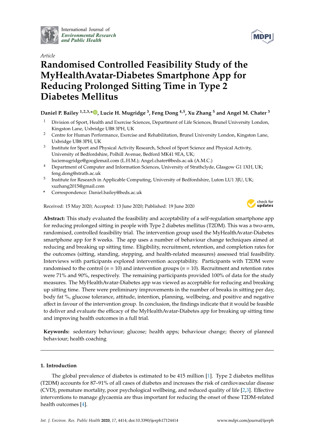 Randomised Controlled Feasibility Study of the Myhealthavatar-Diabetes Smartphone App for Reducing Prolonged Sitting Time in Type 2 Diabetes Mellitus