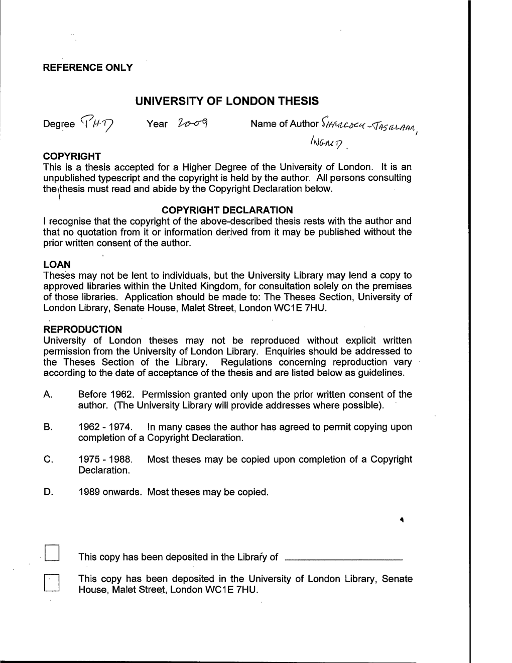 University of London Thesis