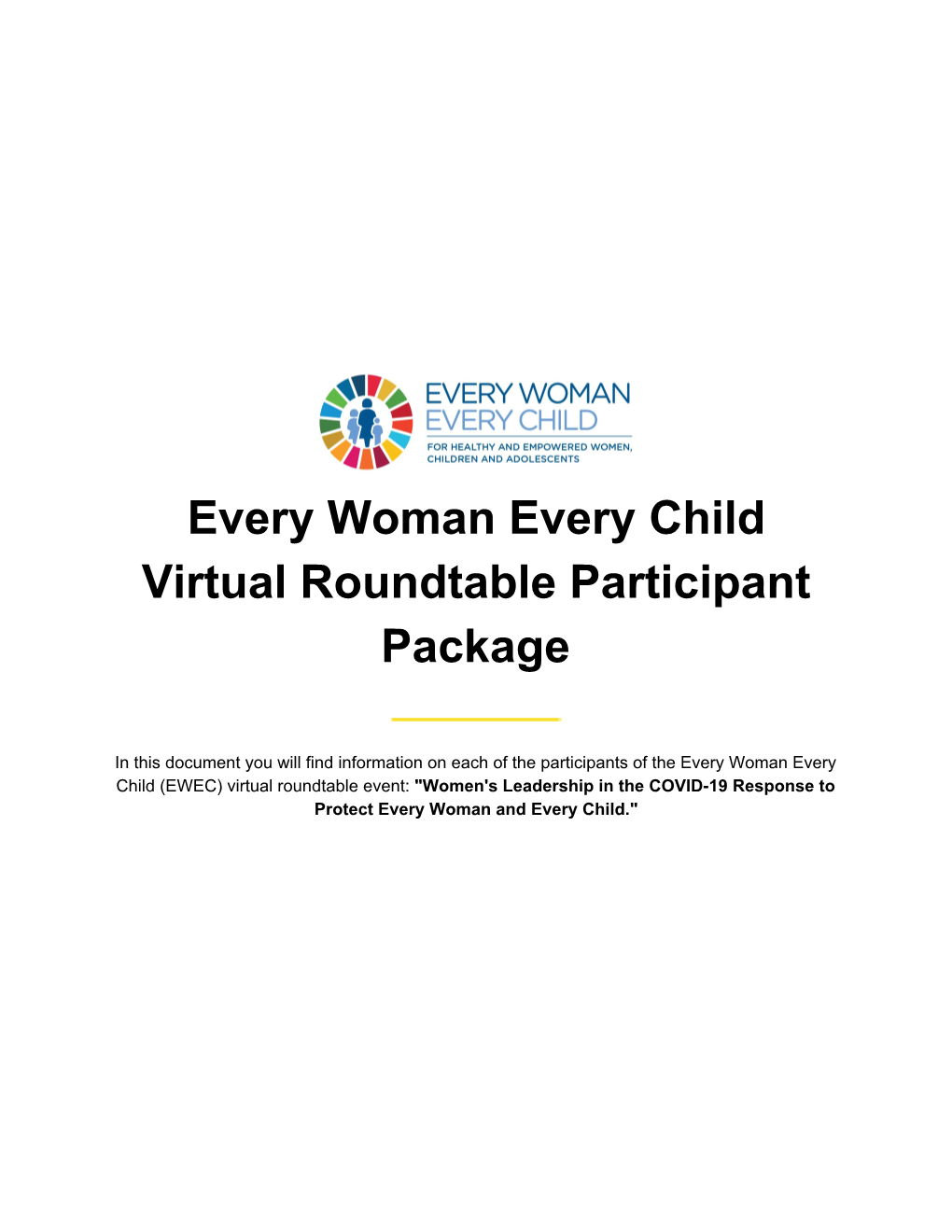 Every Woman Every Child Virtual Roundtable Participant Package