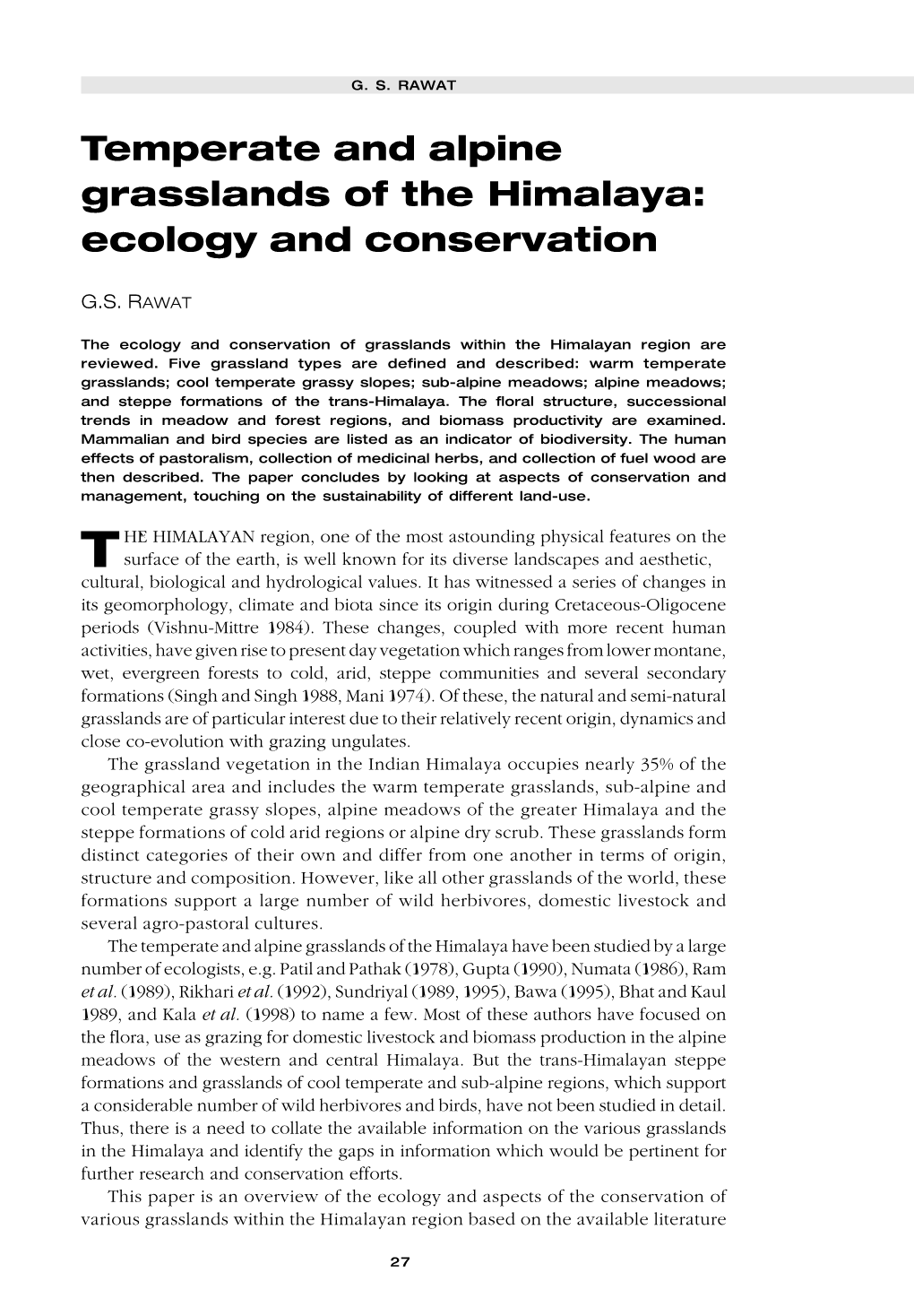 Temperate and Alpine Grasslands of the Himalaya: Ecology and Conservation