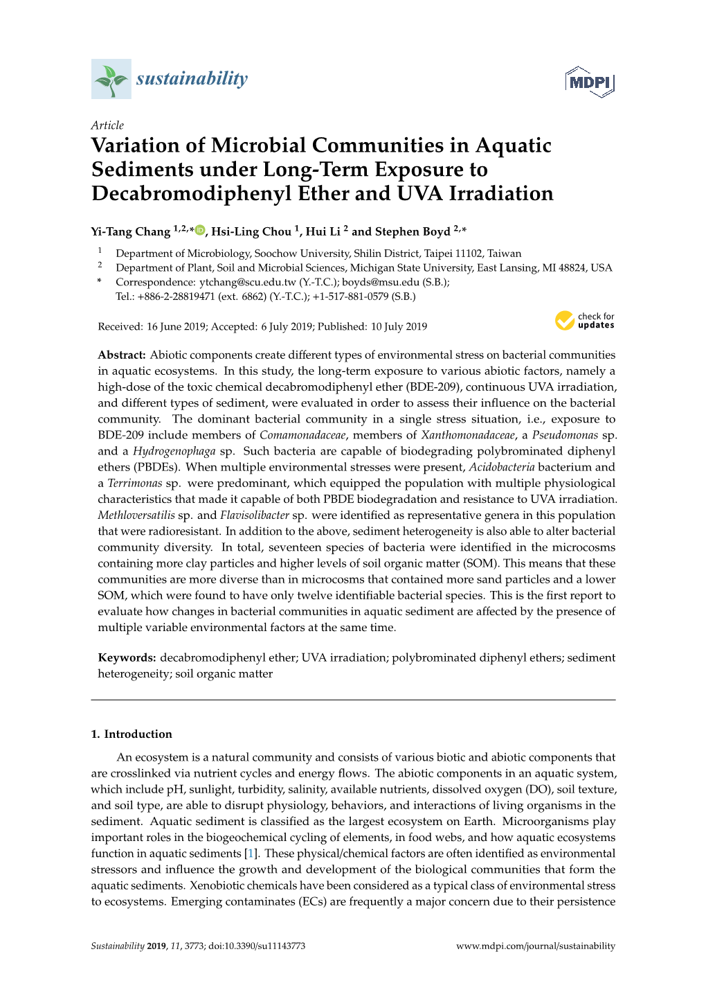 Variation of Microbial Communities in Aquatic Sediments Under Long-Term Exposure to Decabromodiphenyl Ether and UVA Irradiation