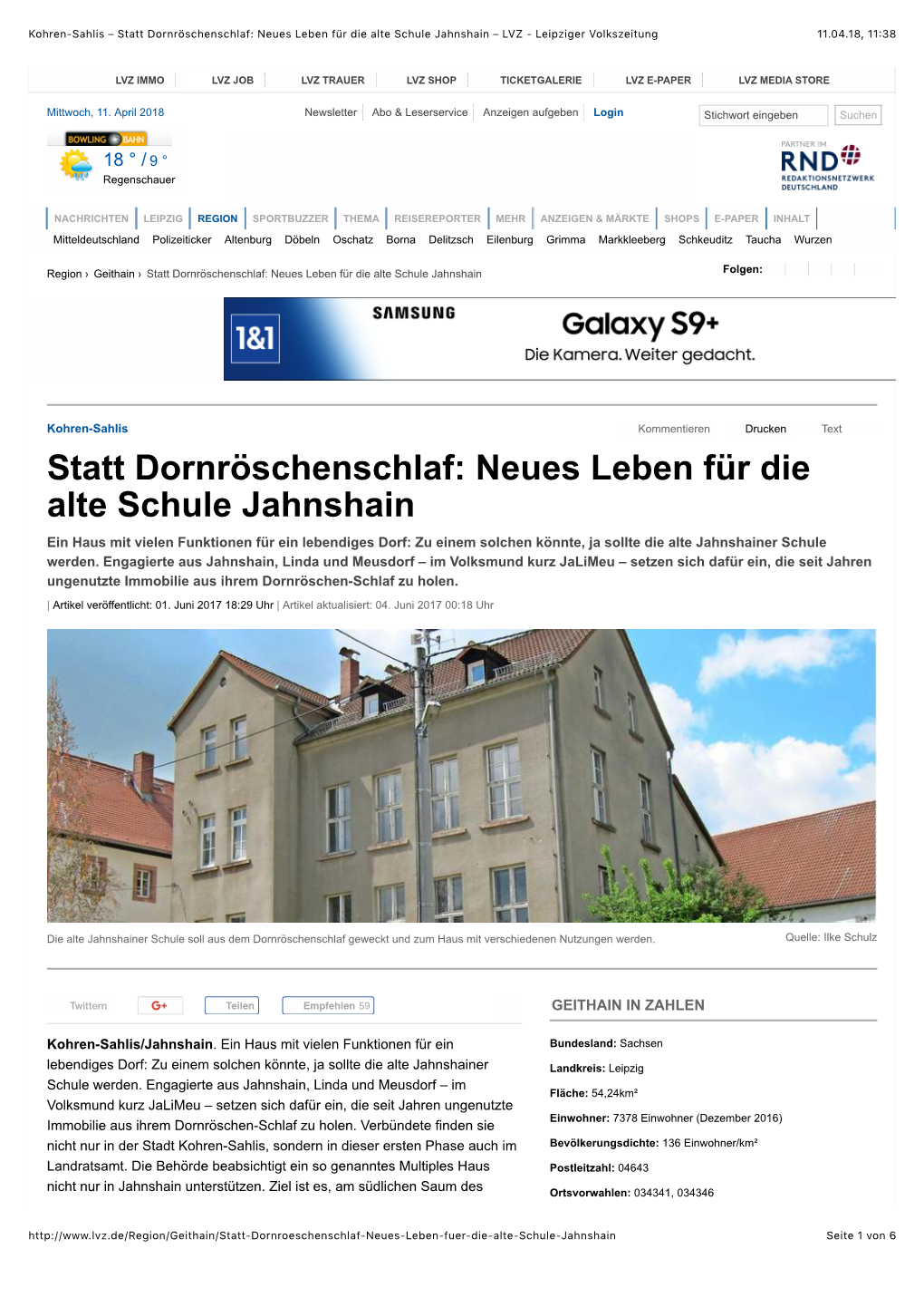 Statt Dornröschenschlaf: Neues Leben Für Die Alte Schule Jahnshain – LVZ - Leipziger Volkszeitung 11.04.18, 11:38