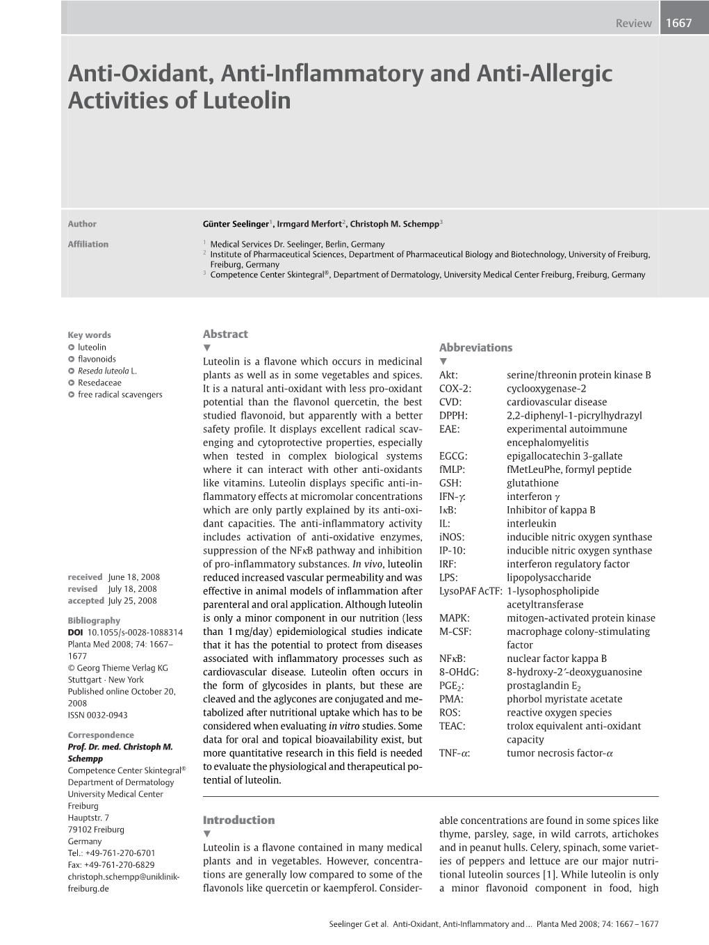 Anti-Oxidant, Anti-Inflammatory and Anti-Allergic Activities of Luteolin