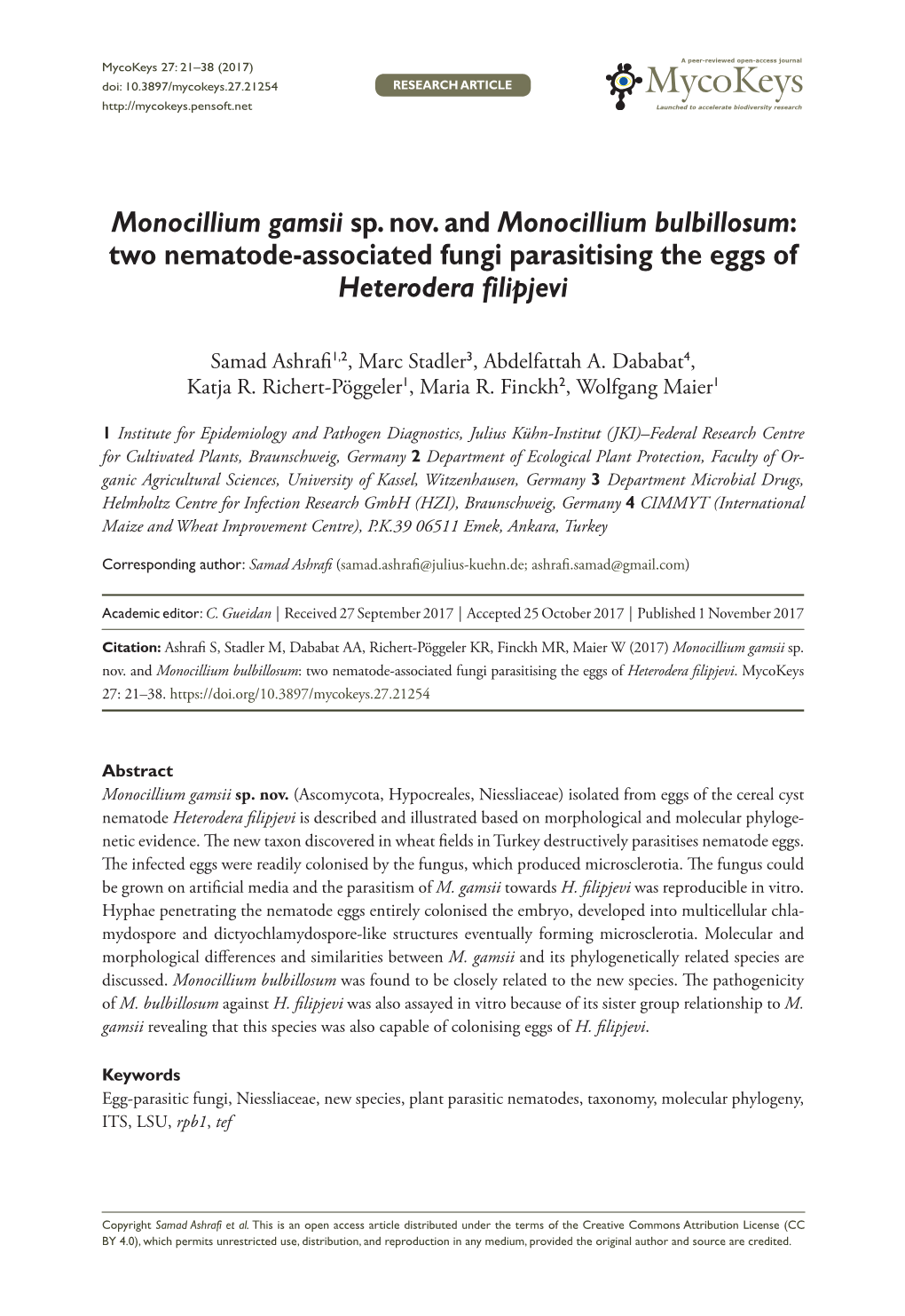 Two Nematode-Associated Fungi Parasitising the Eggs of Heterodera Filipjevi