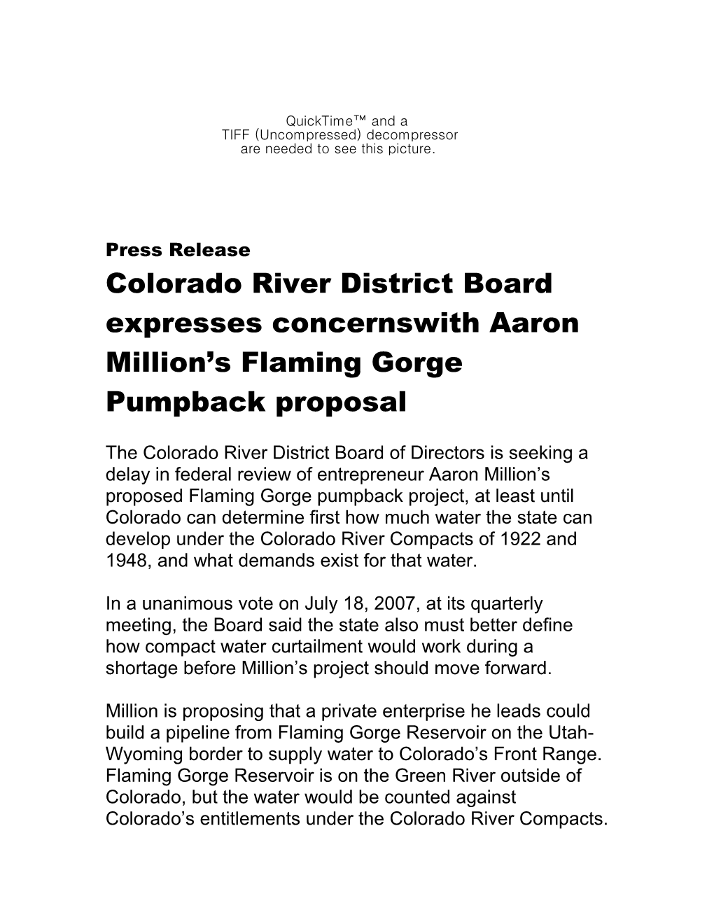 Colorado River District Board Expresses Concerns with Aaron Million S Flaming Gorge Pumpback