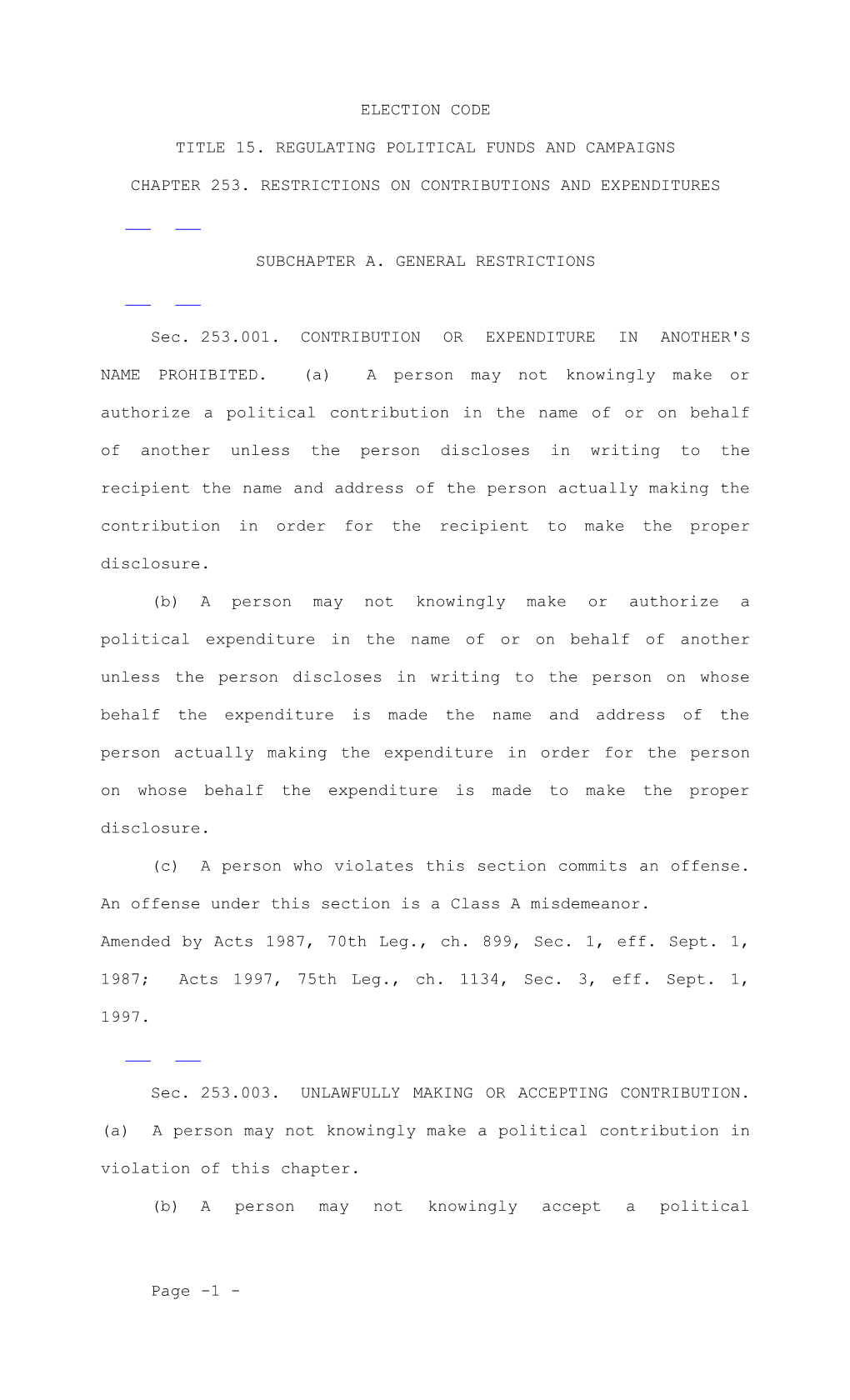 Title 15. Regulating Political Funds and Campaigns