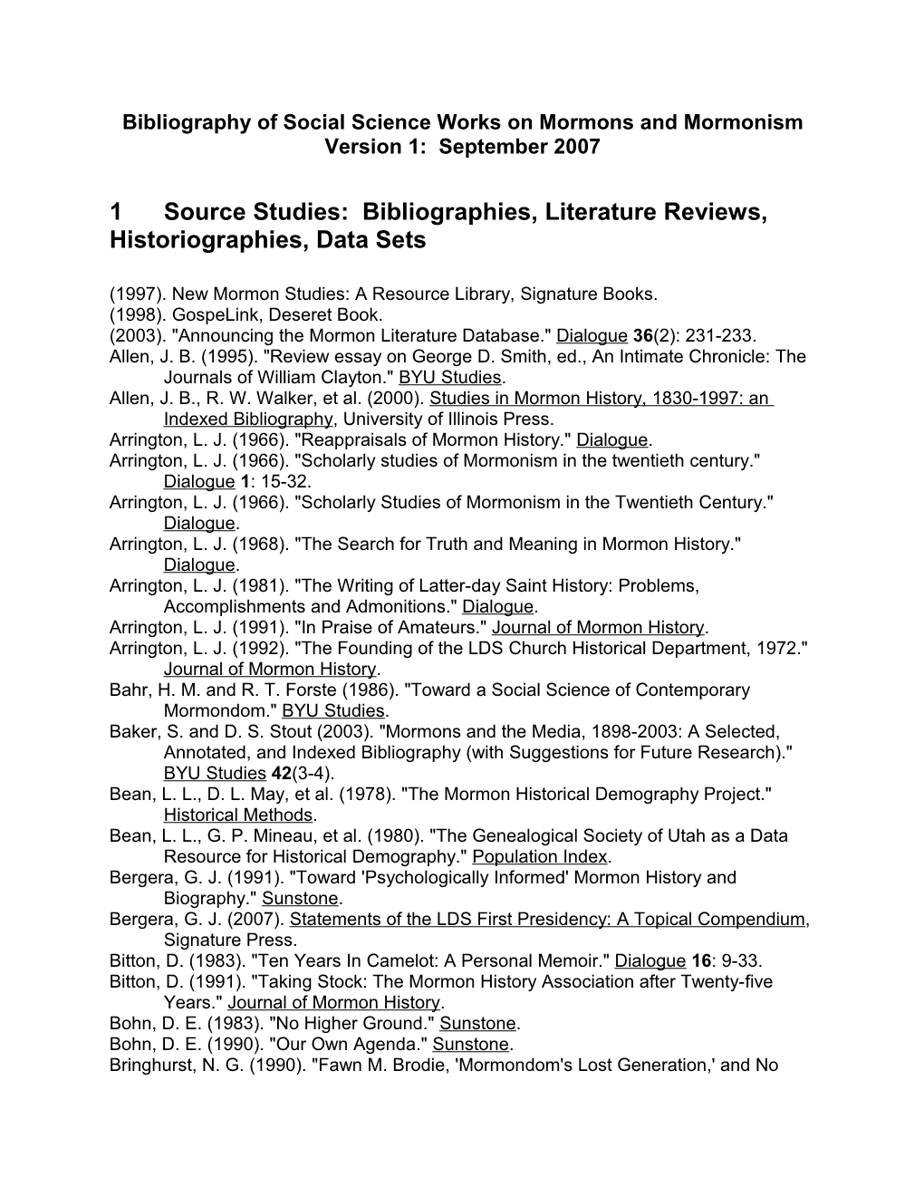 Mormon Social Science Bibliography 2 Haglund, R