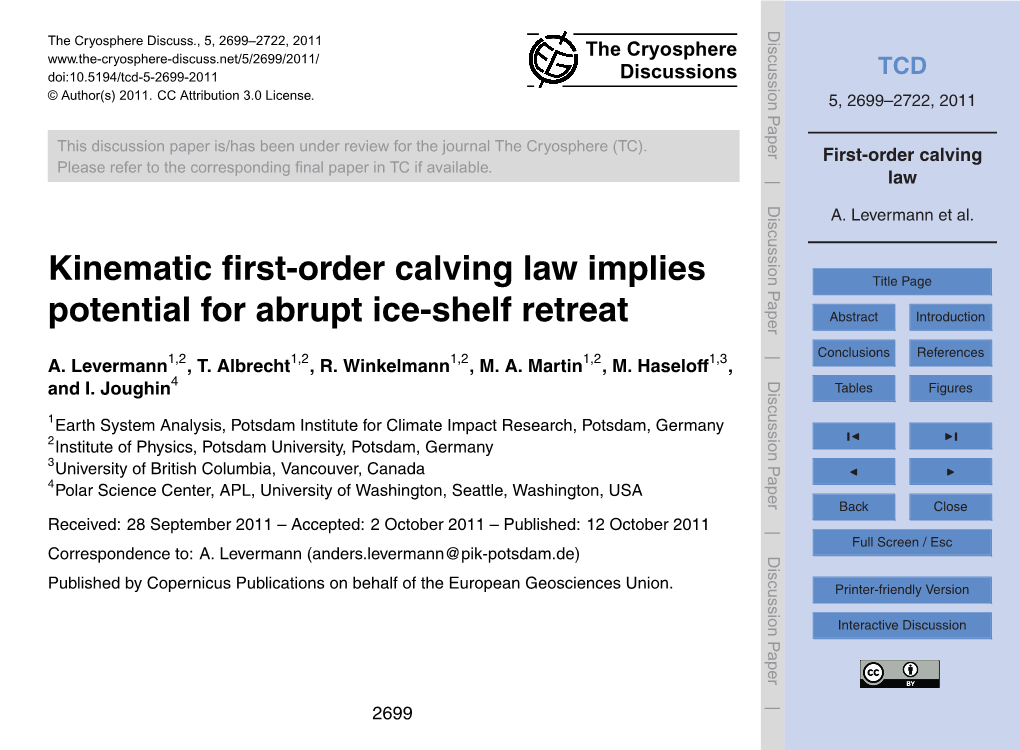 First-Order Calving Please Refer to the Corresponding ﬁnal Paper in TC If Available