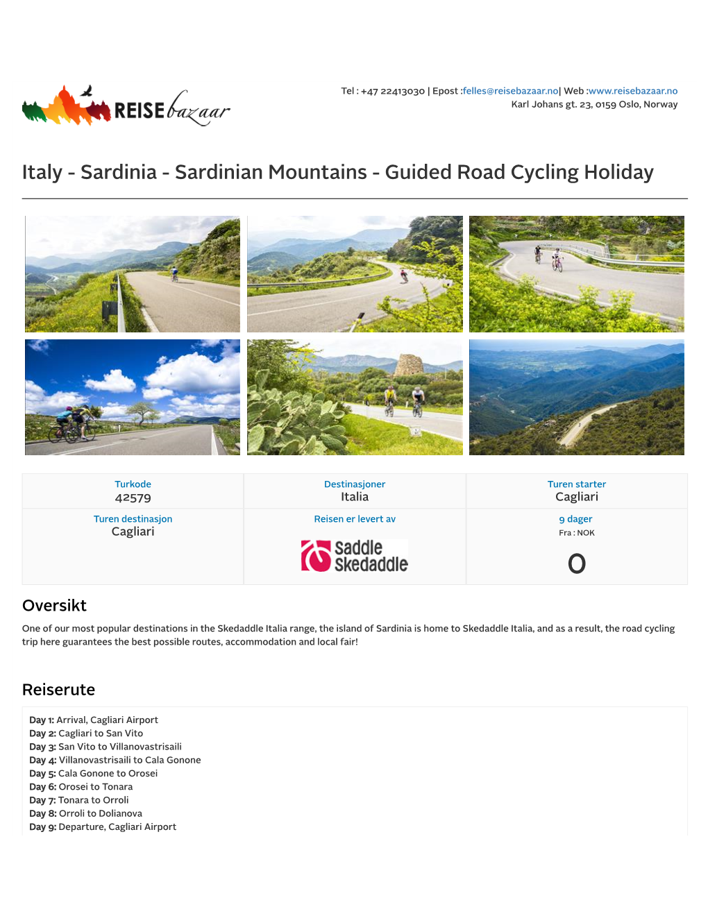 Sardinia - Sardinian Mountains - Guided Road Cycling Holiday