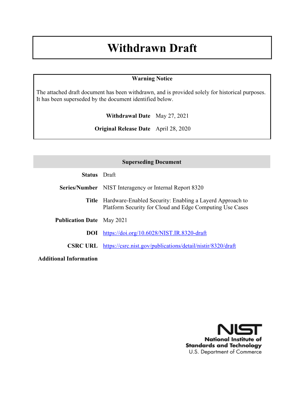 Draft NIST Cybersecurity White Paper