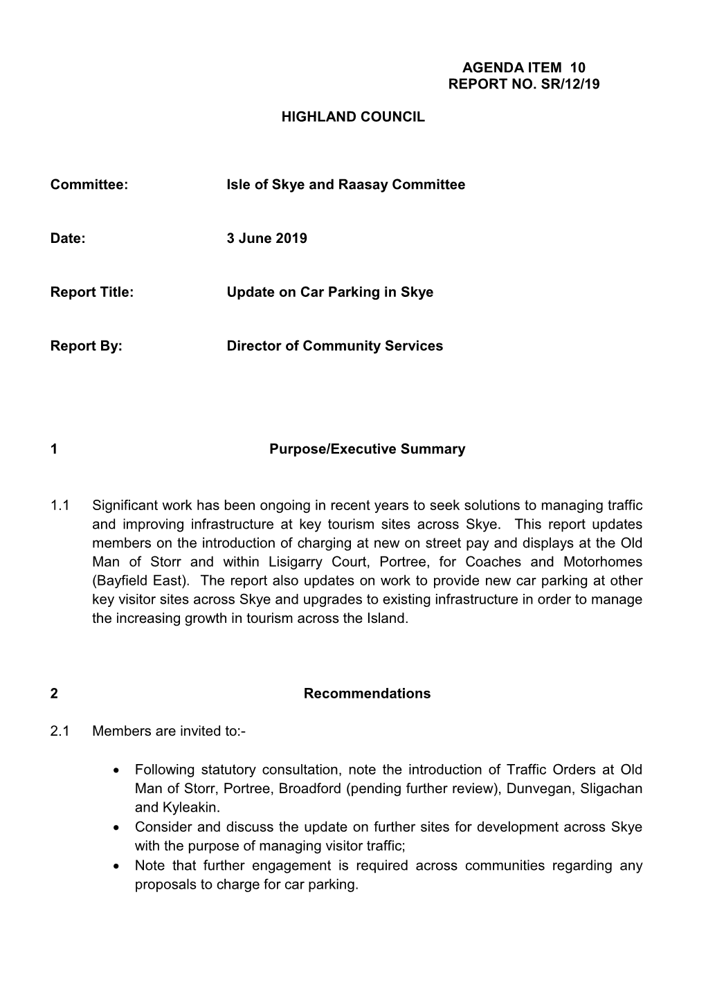 Item 10 Update on Car Parking in Skye