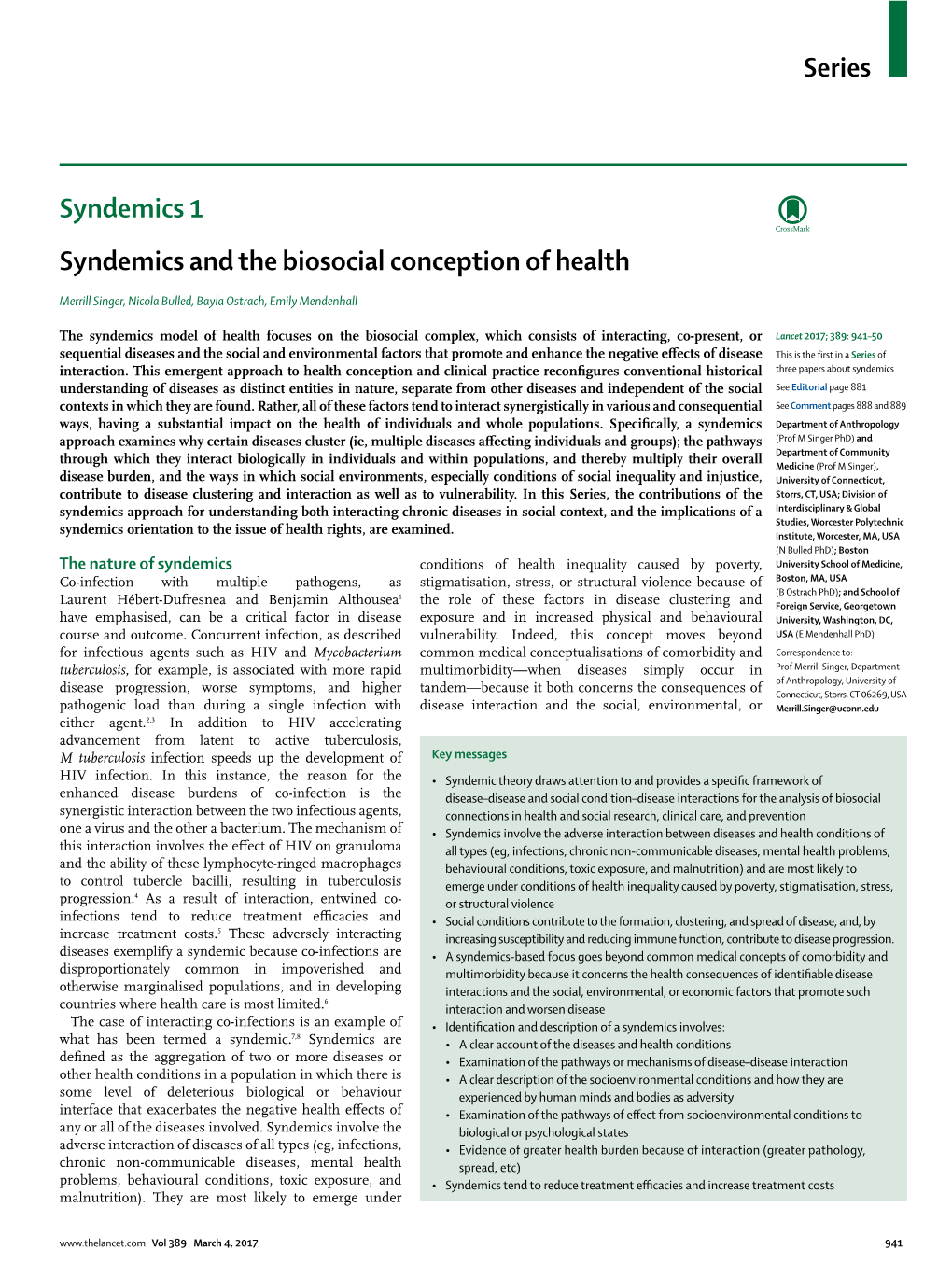 Syndemics and the Biosocial Conception of Health