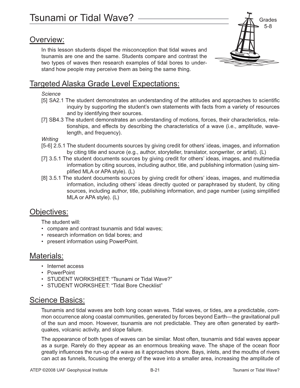 Tsunami Or Tidal Wave? Grades 5-8 Overview