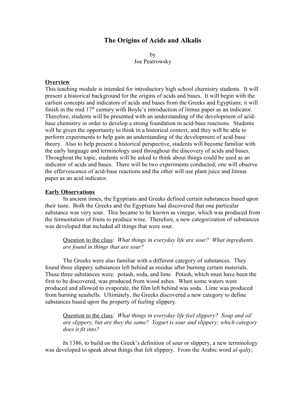 The Origins of Acids and Bases