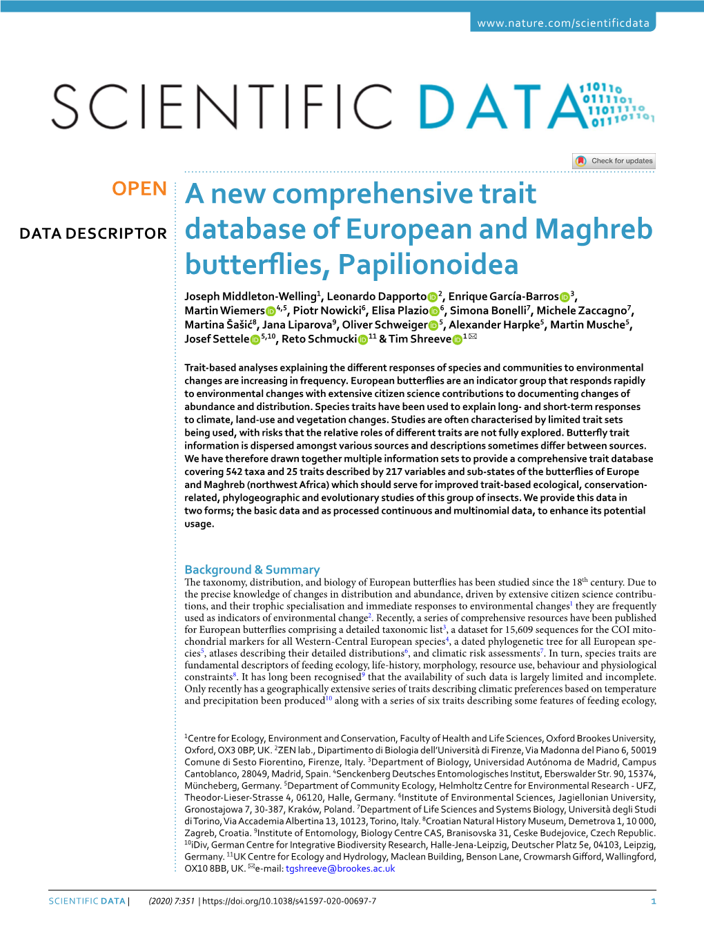 A New Comprehensive Trait Database of European and Maghreb