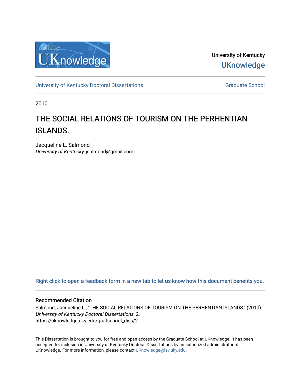 The Social Relations of Tourism on the Perhentian Islands