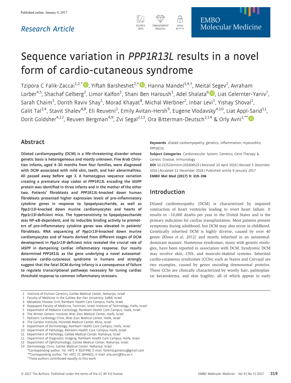 Sequence Variation in PPP1R13L Results in a Novel Form of Cardio&