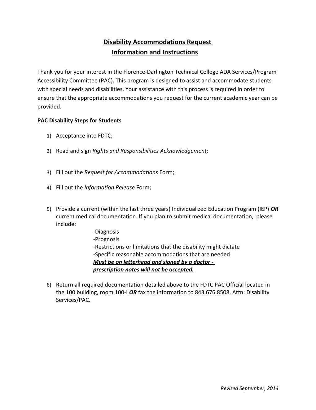 Disability Accommodations Request