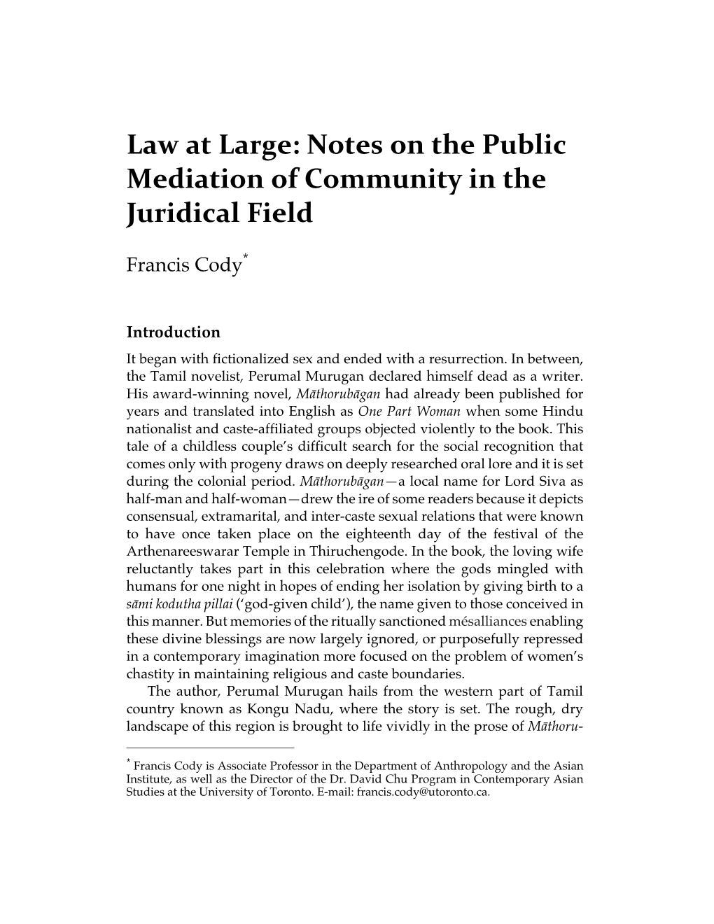 Law at Large: Notes on the Public Mediation of Community in the Juridical Field