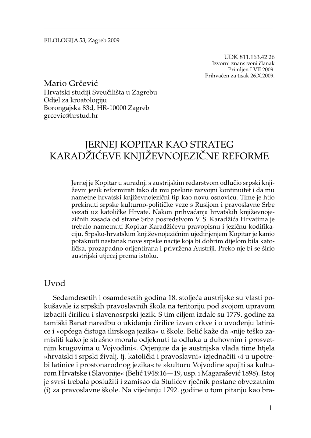 Jernej Kopitar Kao Strateg Karadžićeve Književnojezične Reforme