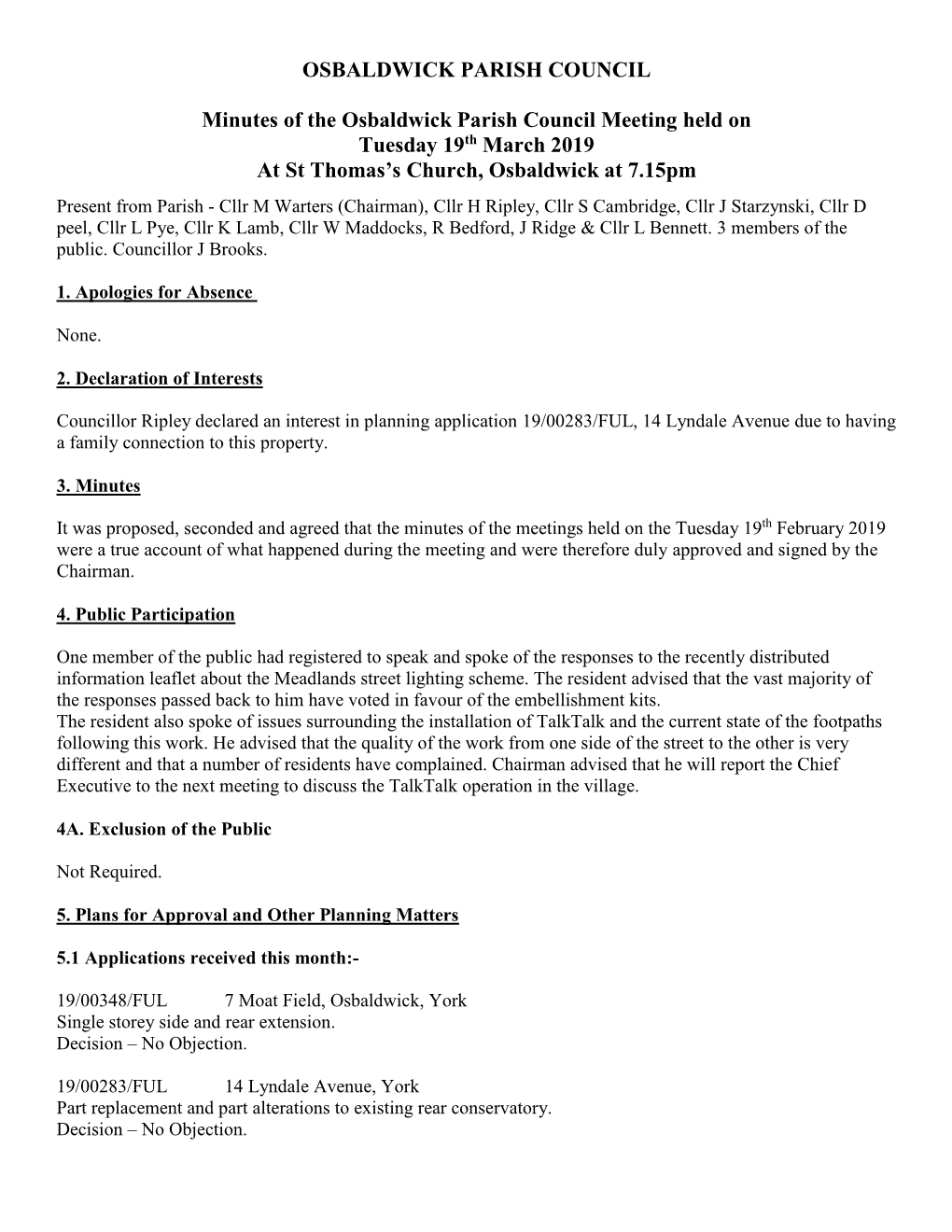 OSBALDWICK PARISH COUNCIL Minutes of the Osbaldwick Parish